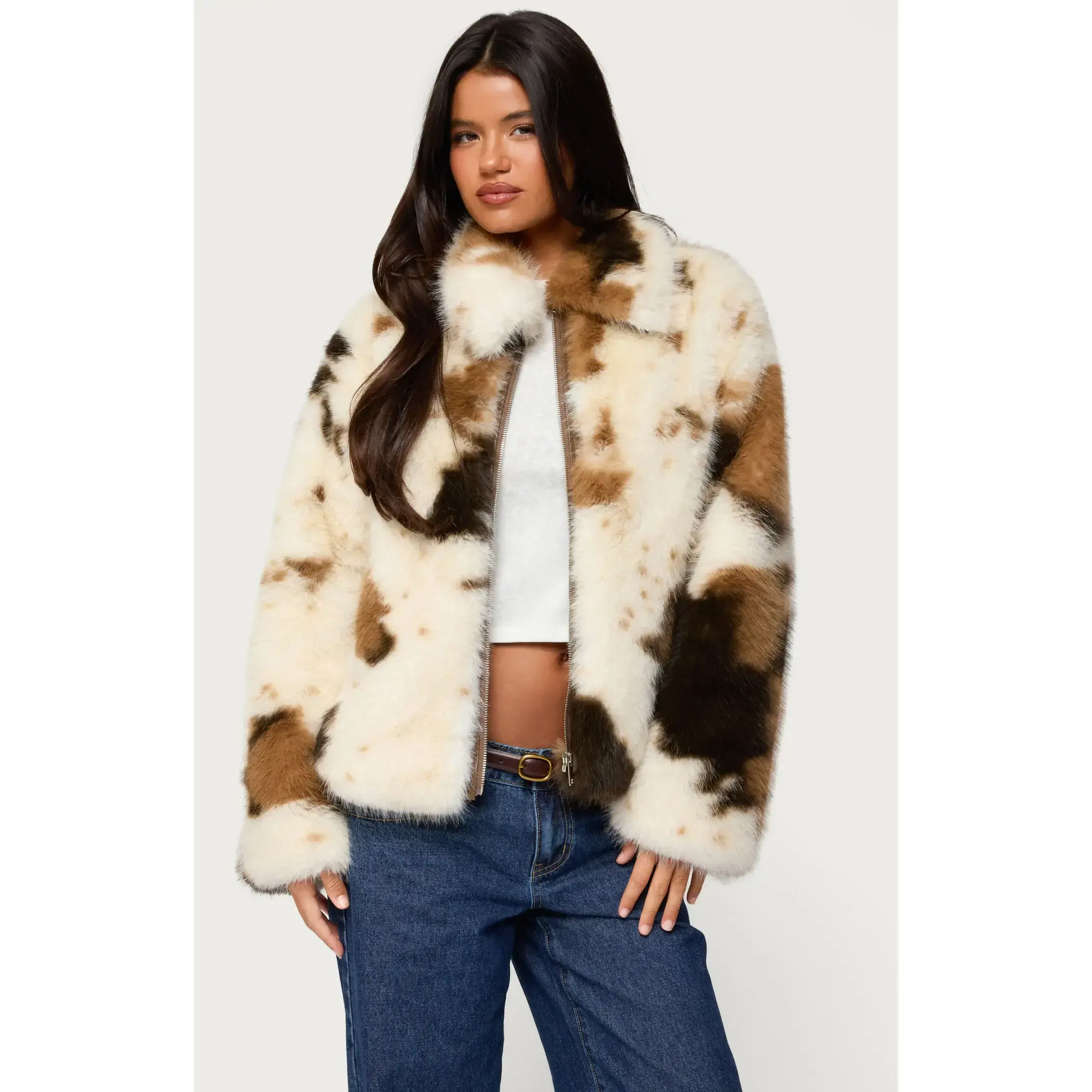 Edikted Women's Rayan Cow Print Faux Fur Jacket