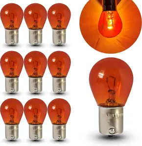10 PCS Car 1156 Turn Signal Light, P21W 1141 S25 Waterproof High Brightness Stable Filament Halogen Bulb, 12V 21W BA15S Single Contact Long Life Bulb Replacement, Universal for Cars (Amber)