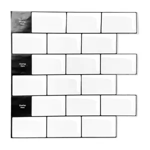 Jeedeson White with Black Grout Kitchen Backsplash Tiles Peel and Stick 10-Sheet