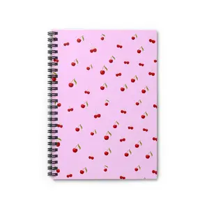 Cherry Pattern Notebook - Cute Fruit Journal - Red Cherries Sketchbook - Botanical Stationery Spiral Notebook - Ruled Line