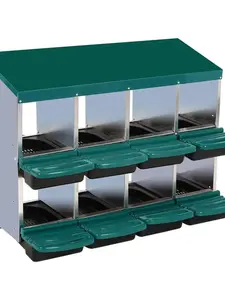 Metal Build Chicken Nesting Boxes - 8-Hole/10-Hole Roll Away Design with Perch, Lid Cover, Wall-Mount or Free Standing Poultry Egg Holder