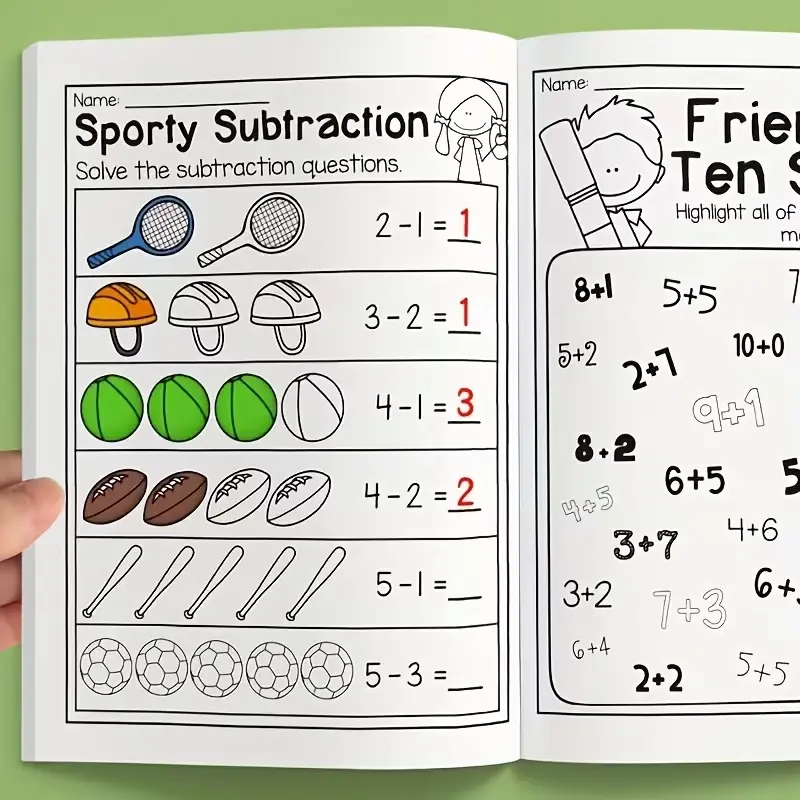 32 Page Interactive Math Learning Workbook, Addition and Subtraction Practice, Crossword Puzzle, Rich Math Activities, Learning Materials, Back-To-School Gift