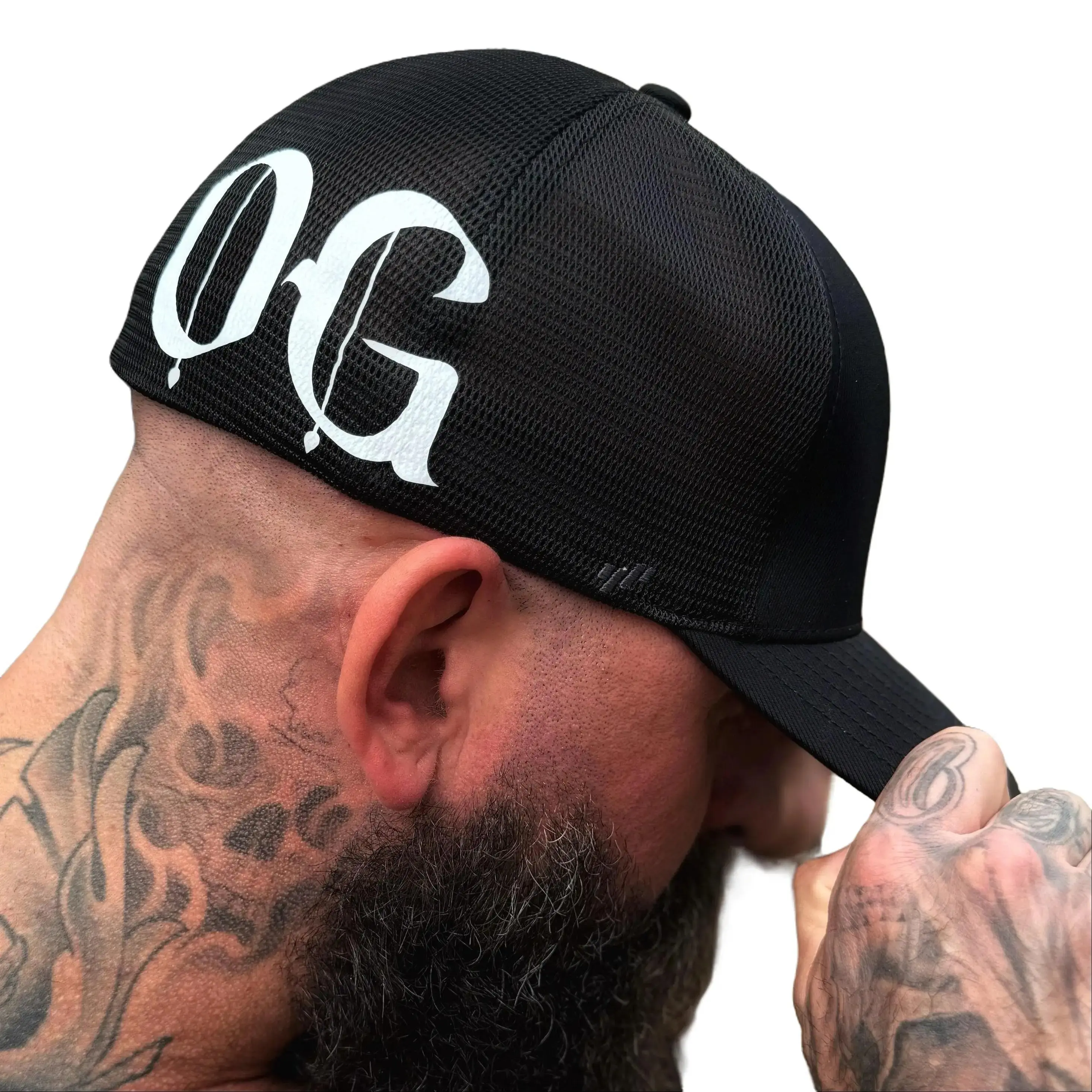 Thedriveclothing OG Side Style Flexfit Fitted Hat - Black Visor Streetwear Accessory, Heather Jersey Front, Soft Mesh Backing, Everyday Wear, Modern Fit with Clean White Lettering, Hand Wash Only
