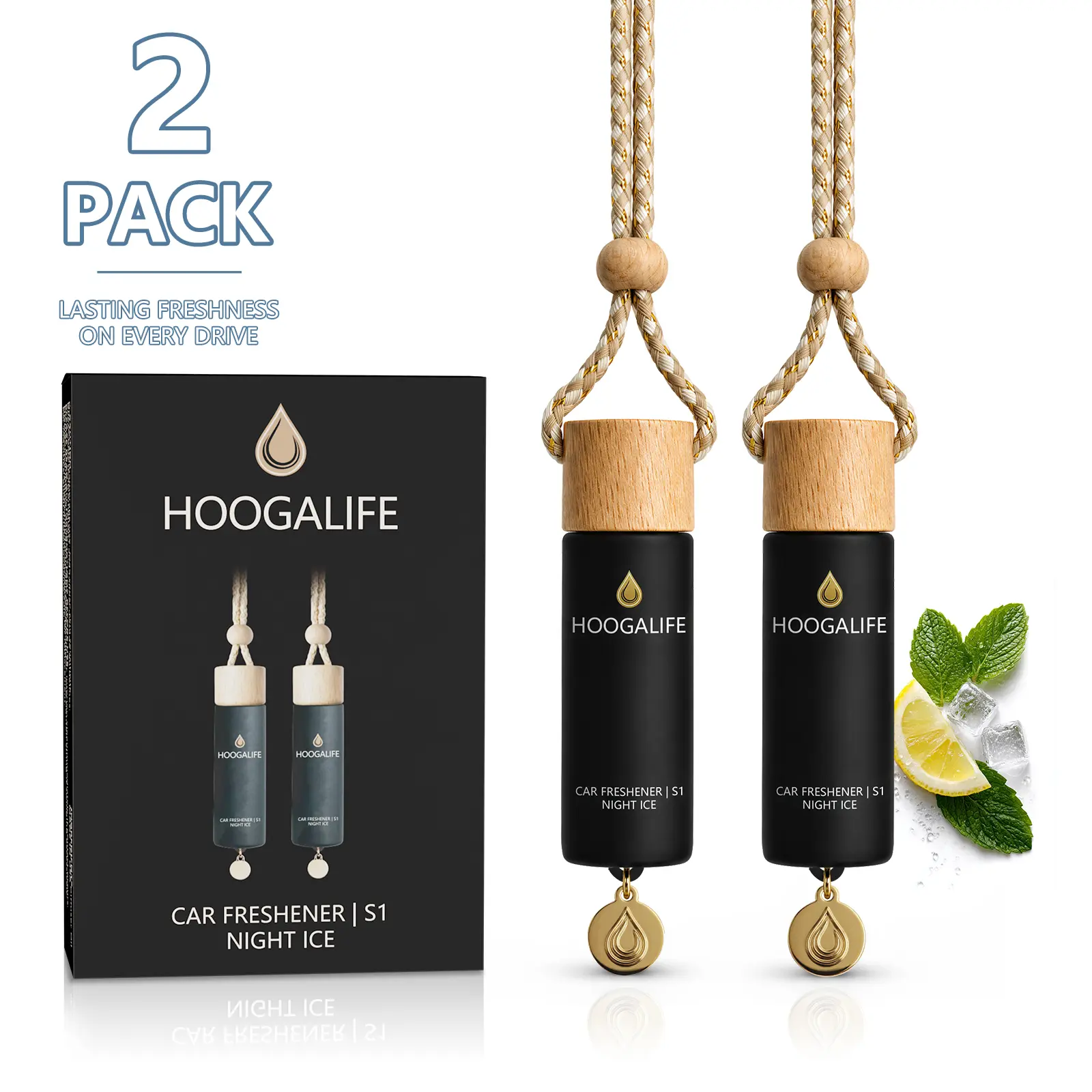 HOOGALIFE Car Hanging Air Freshener 6ML Night Ice Vanilla Musk Long Lasting Luxury Perfume USA Made High Quality