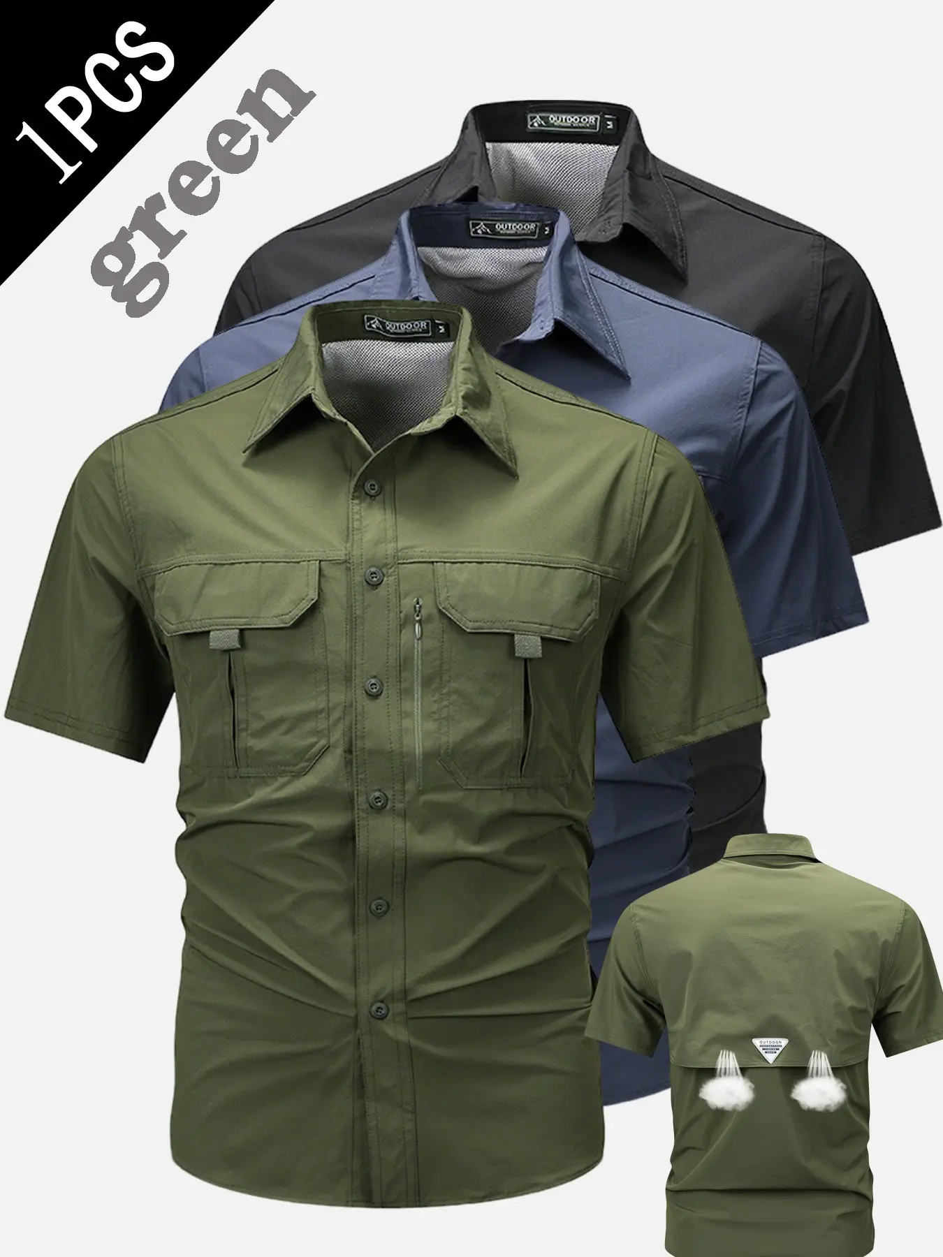New Casual Short Sleeve Workwear Shirt, Casual Fashion Shirt, Summer Outdoor Multi-Pocket Zip Design, Loose Breathable Quick-Dry Top, Men's Button Front Tee, Breathable Clothes