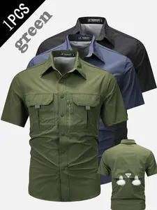 New Casual Short Sleeve Workwear Shirt, Casual Fashion Shirt, Summer Outdoor Multi-Pocket Zip Design, Loose Breathable Quick-Dry Top, Men's Button Front Tee