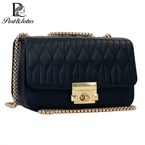 [PLEASE CHECK SIZE BEFORE PURCHASE] Port&Lotus Purses for Women Small Cute Women's Quilted Handbags PU Leather Fashionable Shoulder Bag Small Size Tote Bag with Gold Chain Strap fashion daily commuter purse