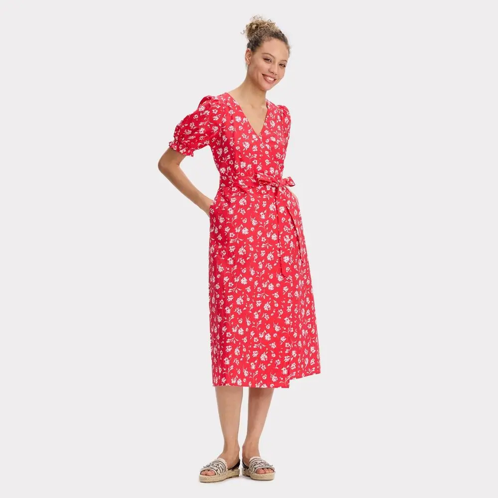 Women's Puff Short Sleeve Midi Wrap Dress - Universal