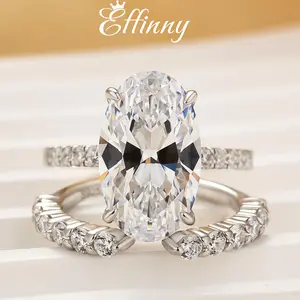 Effinny No-Tarnish 7.0ct 925 Sterling Silver Elongted Oval Cut Open Wedding Ring Set, Promise Ring with Open Wedding Band, 5A Cubic Zirconia Bridal Ring Set for Travel, Adults