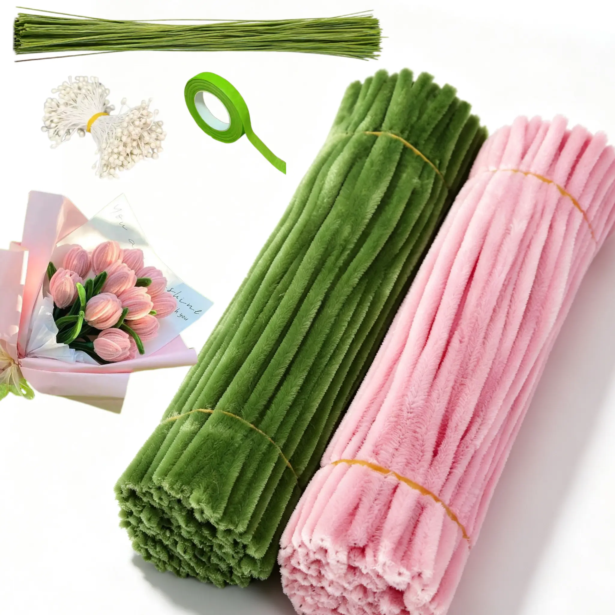 331 Pcs Pipe Cleaners Craft Kit,2 Assorted Colors Pipe Cleaners Bulk, DIY Pipe Cleaner flower Craft Kit ,Includes Chenille Stems, Floral Wire, Floral Tape, and Flower Stamens, Ideal for DIY Flower Making,Pipe Cleaner Bouquet