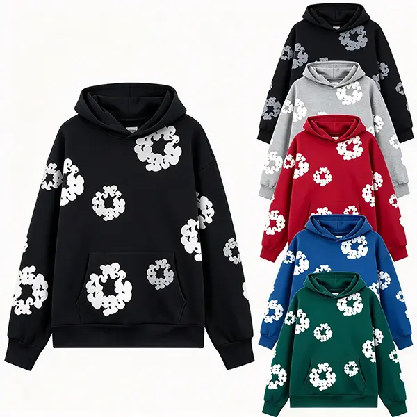 DeTrs Men's Floral Hoodie - Men's Flower Puff Print Hoodies Y2-k Graphic Goth Hoodie Men Aesthetic Hooded Sweatshirt High Street Harajuku Pullover