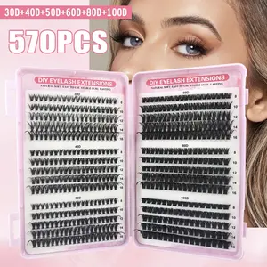 Volume Lash Clusters Kit 30D/40D/50D/60D/80D/100D DIY Lash Cluster Set for Home Use，Eyelash Extension with Waterproof Lash Bond and Seal, Tweezers,in 8–16mm lengths Makeup Cosmetic