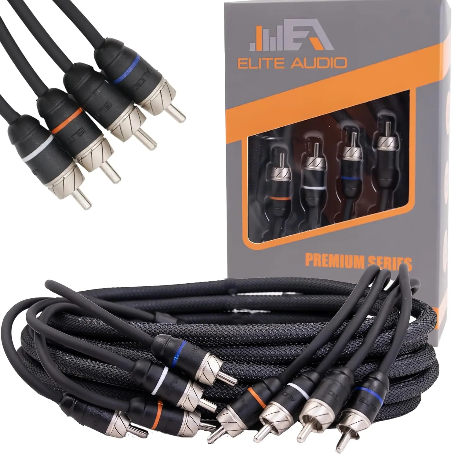 Elite Audio EA-PRM417 17ft Analog Stereo RCA Cable - 4-Channel Twisted Pair, Oxygen-Free Copper Male-to-Male, Noise Reduction for Car Audio Systems, Analog Stereo Audio