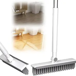 Floor Scrubbing Brush with 41" Adjustable Long Handle, 2026 New Grout Brush with Squeegee, Multifunctional V-Shape Cleaning Brush, Heavy Duty Wall Cleaning Brush for Bathroom (White)