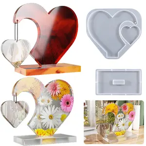 DIY Silicone Heart Mold Set, Includes Base Stand, Large & Small Heart Shape Molds, Perfect for Crafting Decorative Items, Heart Charm Decor, Handicraft