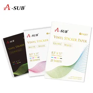 A-SUB Waterproof glossy vinyl sticker paper 25/50 sheet + glow-in-the-dark sticker,8.5x11 ", durable, waterproof, compatible with inkjet printers, white finish
