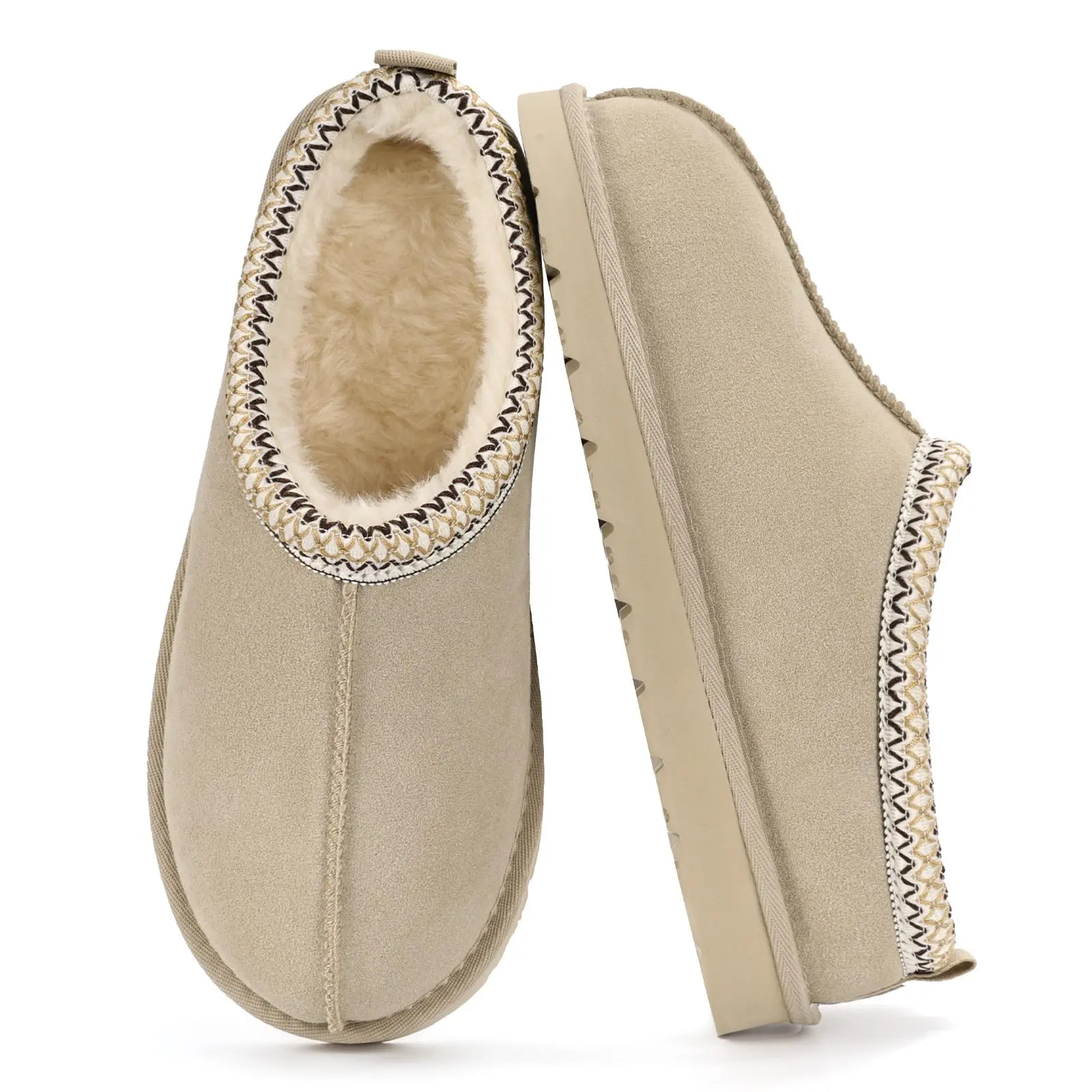 Women's Suede Slippers Outdoor&Indoor House Slipper Non-Slip Fluffy Comfortable Warm Cute Mini Platform Braided Leather for Autumn Winter Fuzzy Cozy Classic Stylish