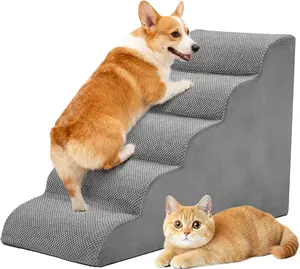 Curved Pet Dog Steps for Small Dogs, 3-Step / 4-Step / 5-Step Foam Dog Stairs for Couch, Sofa & High Beds, Indoor Non-Slip Pet Ramp