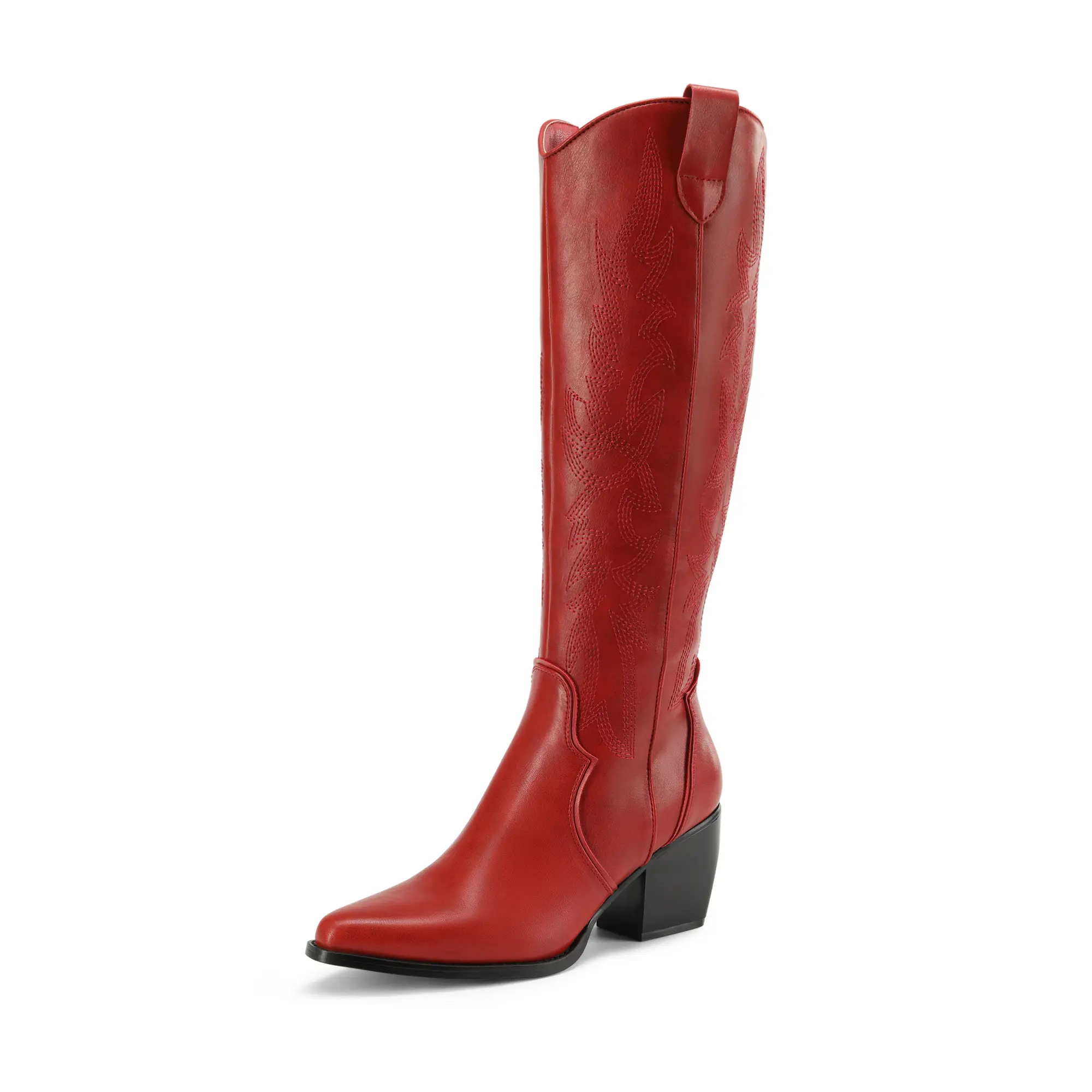 DREAM PAIRS Womens Cowboy Boots Wide Calf Comfortable Pull On Zipper Chunky Heel Pointed Toe Embroidered Western Cowgirl Knee High Boots Ladies Retro Tall Boot,back to school,back to school haul