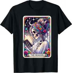 The Reader Funny Tarot Card Women Book Lover Librarian Read T-Shirt Pure Cotton Graphic Tees Menswear Top: Gifts for Men & Women, Natural, Shortsleeve