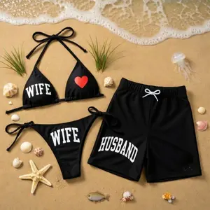 Couples Matching Swimsuits Wife Husband Bikini & Swim Trunks Set, Honeymoon Swimwear, Wedding Gift for Couple, Gift for Husband Wife