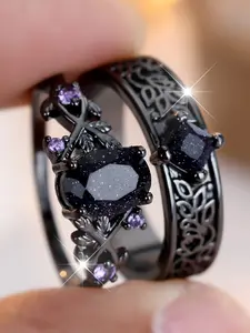 Gothic Tree Vine Starry Sky Sparkly Cubic Zirconia Women's Ring Set, Cubic Zirconia Rings, Luxury Halloween Jewelry Gift, Witchy Jewelry, Copper Chain, No Warranty, Vintage Rings Jewelry