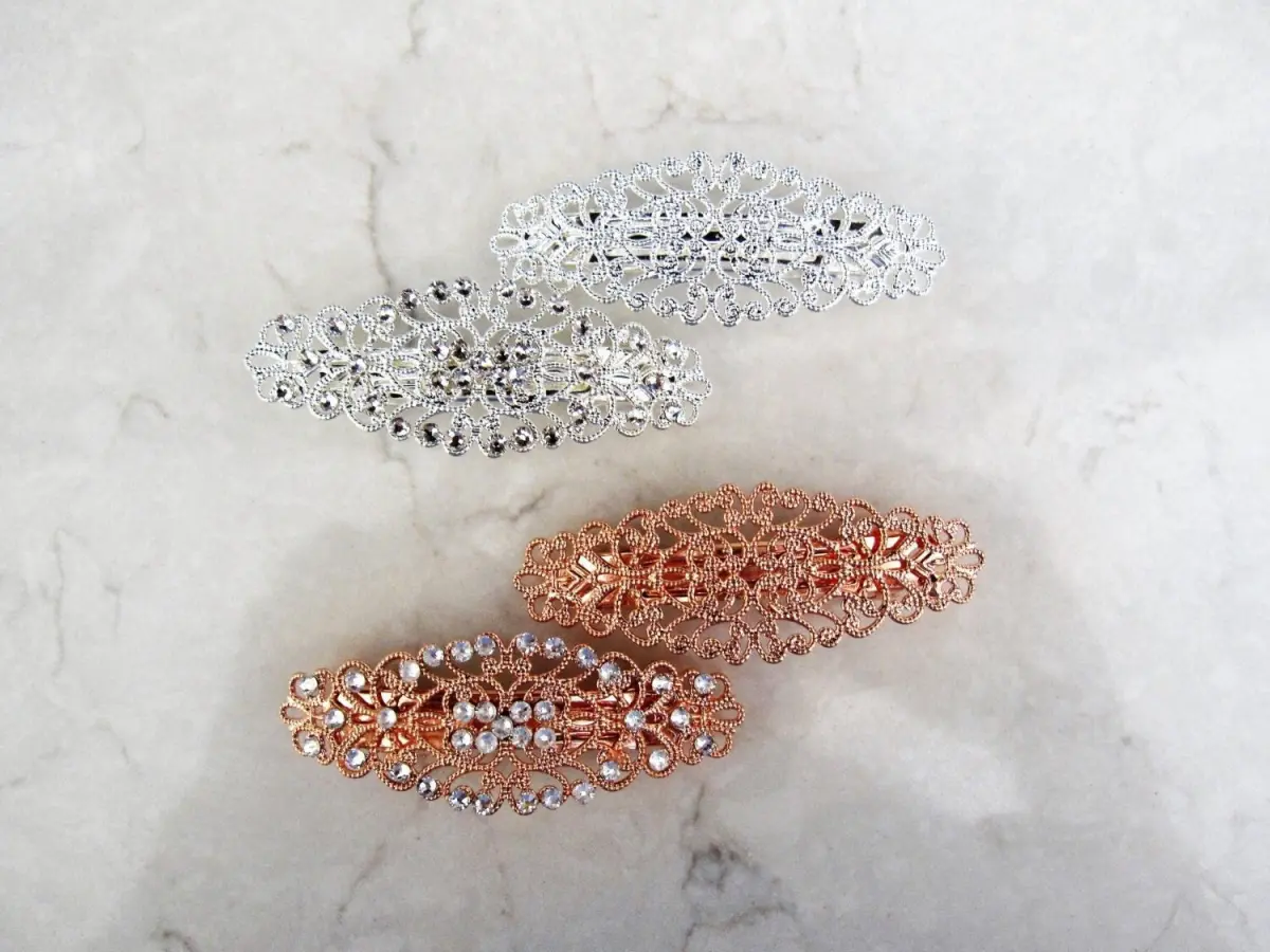 Antique silver or rose gold crystal hair clip clamp barrettes bridal barrette clip