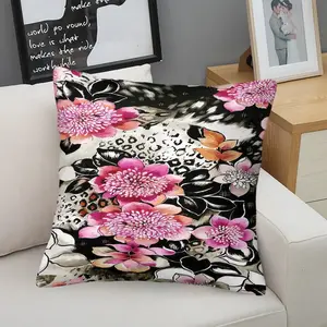 Leopard Floral Pattern Pillow, Including Pillow Core, Specially Designed For Teenagers And Adults, Suitable For Bedroom And Living Room Decoration, Soft Short Plush Home Cushion