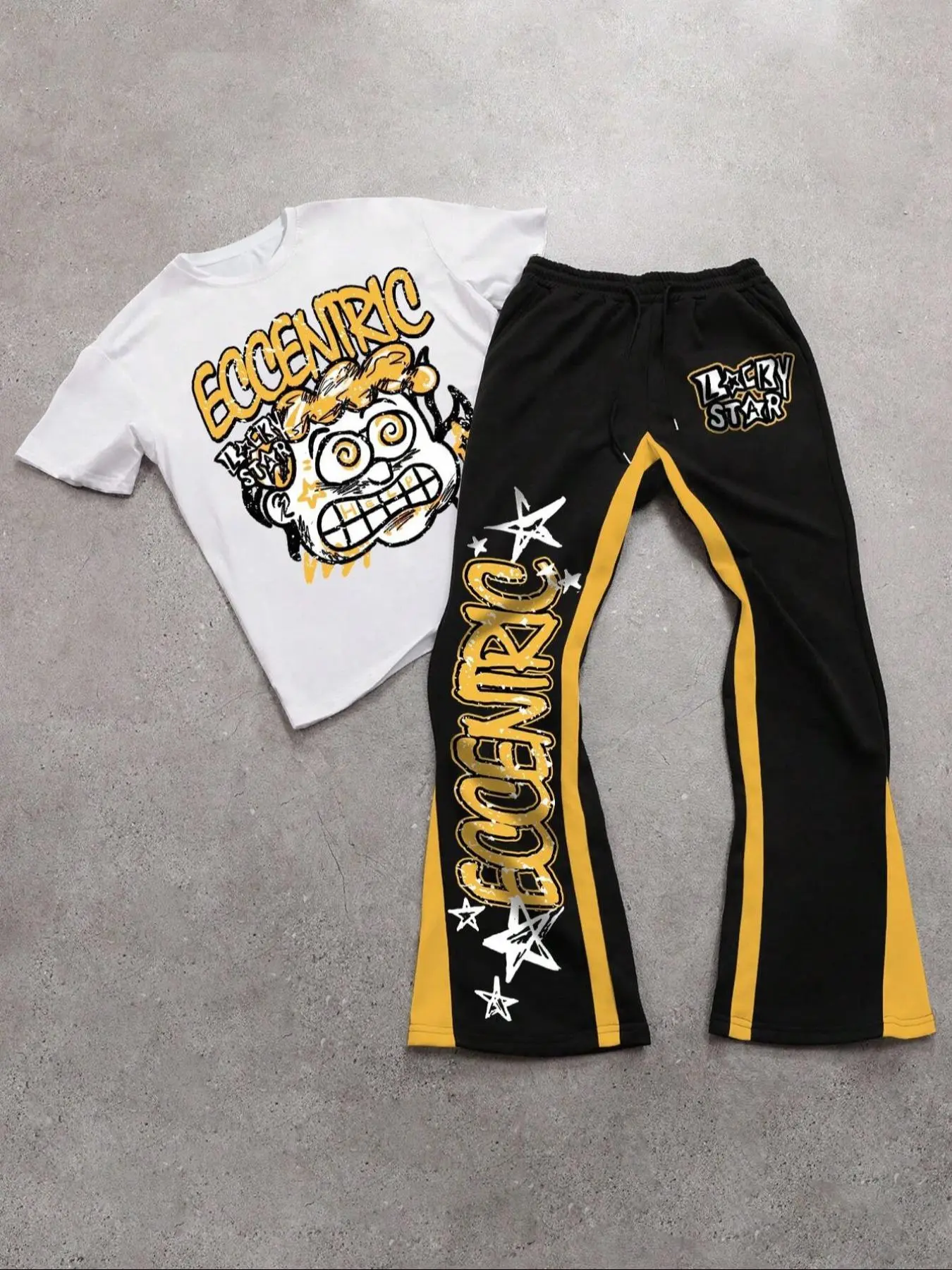 Two-Piece Set Men's Regular Fit Graphic Skull Print Tee & Rope Waist Sweatpants, Street Fashion Casual Round Neck Short Sleeve T-shirt & Jogger Pants for Daily Wear, Men Two-piece for Summer, Menswear, Clothes, Casual Matching Set