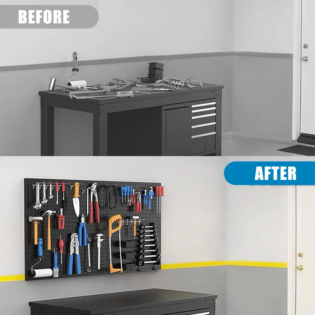 120PCS Pegboard Accessories Organizer Kit with Adjustable Hooks & Bins, Durable and Stable Tool Organisers for Garage Tool Storage, 1/8-1/4in Flexible Adjustment, Instant Installation, Quick Access for DIY Enthusiasts