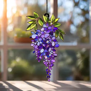 Purple Wisteria Acrylic Suncatcher Hanging Floral Window Decor Elegant Violet Flower Sun Catcher Botanical Garden Home Gift