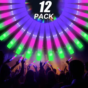 LED Foam Sticks 12-Pack Multi-Color Glow Sticks with 3 Flash Modes Battery-Powered Non-Rechargeable High-Reflective Polymer for Parties Music Festivals Graduations Christmas New Year Wedding Carnival Camping Party Decoration 12 Pack