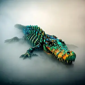 3D Printed Articulated Crocodile Skeleton Decor, Vibrant Silk-Finish Blue Reptile Model for Gothic Party, Aquarium Display, Halloween & Christmas Gift