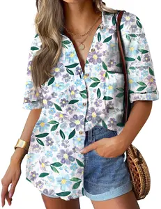 Women’s Linen Shirts for Women Button Down Shirt Cotton Short Sleeve Loose Fit Blouse Collared Casual Work Tops S-XXL