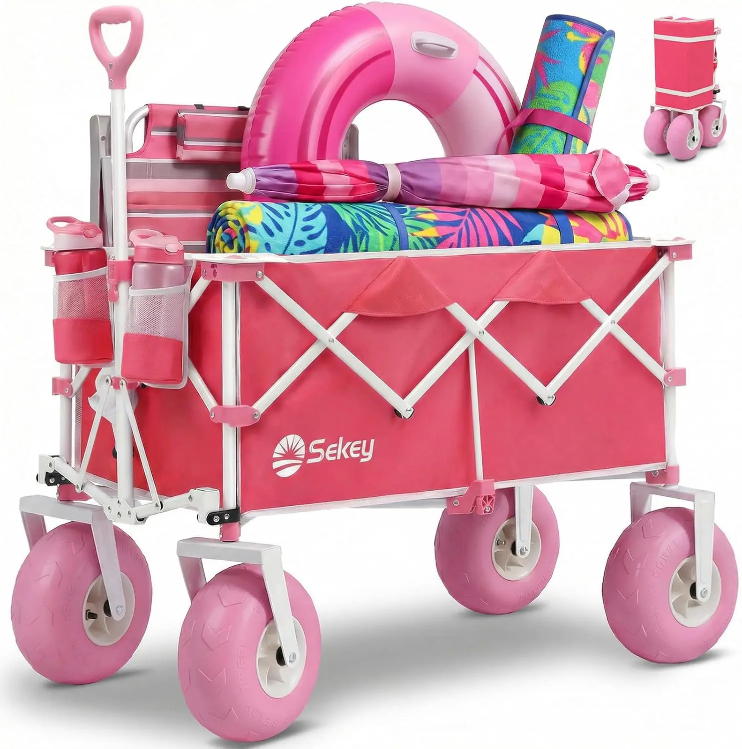Sekey Heavy Duty Beach Wagon 600lbs – 200L Foldable All-Terrain Cart with 9" Sand-Proof Wheels, Adjustable Handle & 360° Rotating Wheels for Beach, Camping & Groceries ready