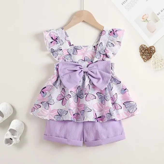 Younger Tree Toddler Girls' 2-Piece Casual Cute Sleeveless Ruffle Bowknot Dress Top & Shorts Set, Summer Outfits for 2-3 T/4-5 T Kids, Special Gift Set, Play‑Ready Shorts