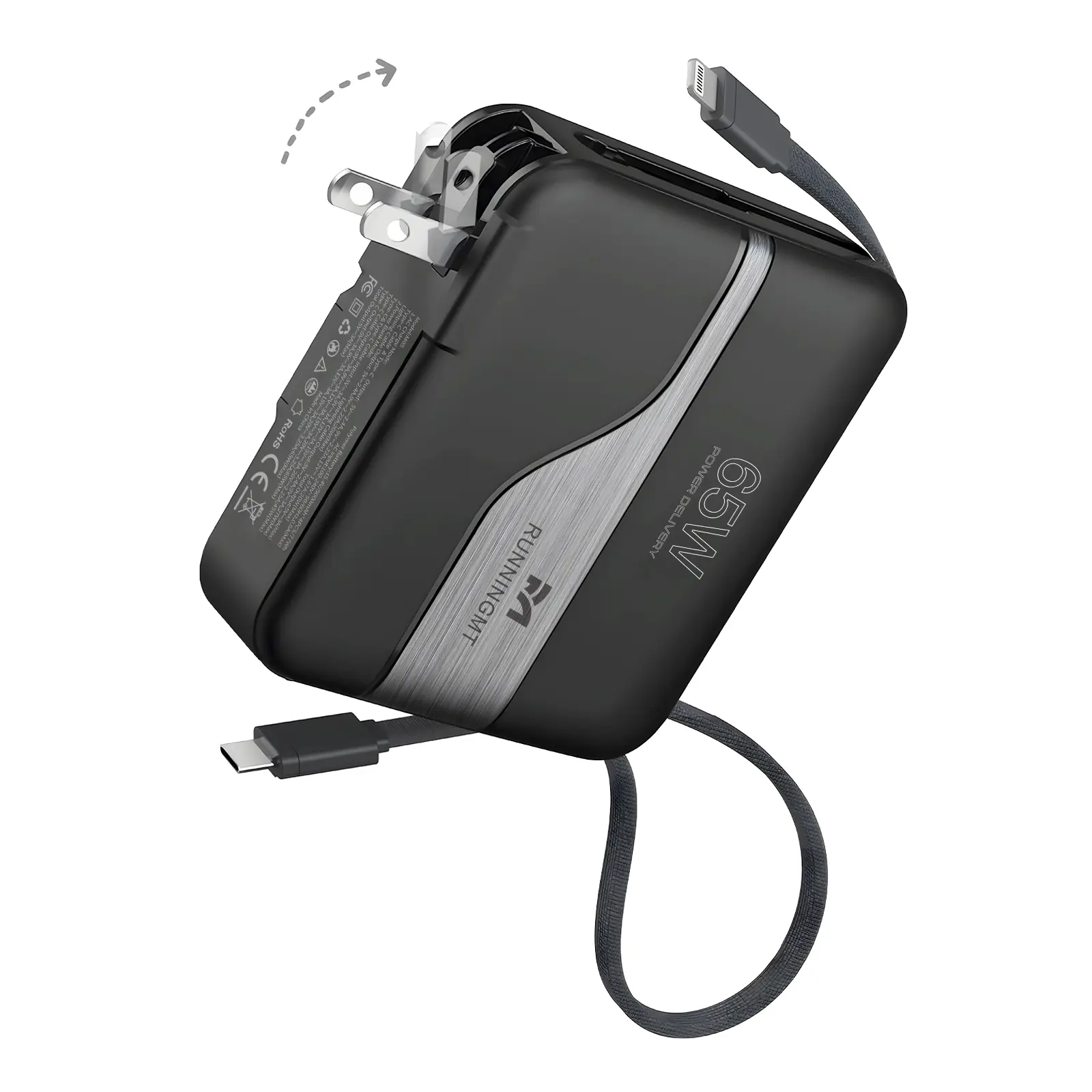 Power Bank with Built in Cables & AC Wall Plug,65W Fast Charging,Portable Charger ,20000mAh External Battery Pack for iPhone17/16/15/14/13/12 Pro, iPad, MacBook Air, Samsung Compact Smartphone
