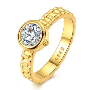 MULA Luxury Band Ring 925 Sterling Silver, 18K Gold Plated and Sparkling Zircon, Elegant Adjustable Jewelry for Women Girls, Fashionable Gift for Birthday Anniversary Christmas