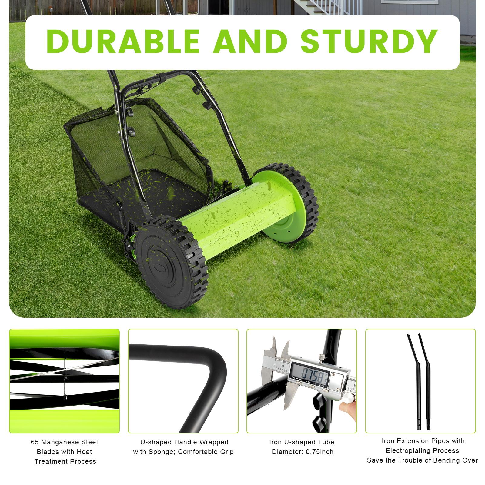 12 Inch Manual Push Reel Lawn Mower with Collection Bag for Small Yard Grass home essentials
