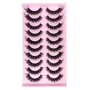 False Eyelashes, 10 Pairs Natural Looking D Curl Faux Cat Eye Lashes, Volumized False Eyelashes for Women, Eye Makeup Enhancement, Eyelash Extension Kit Cosmetic, False Eyelash Set