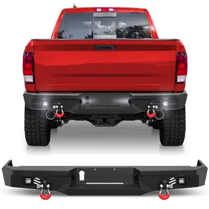 longsun Rear Bumper for 2009-2018 Dodge Ram 1500, Off-Road Carbon Steel Bumper with LED Lights, Bolt-On Direct Fit for Aggressive Look