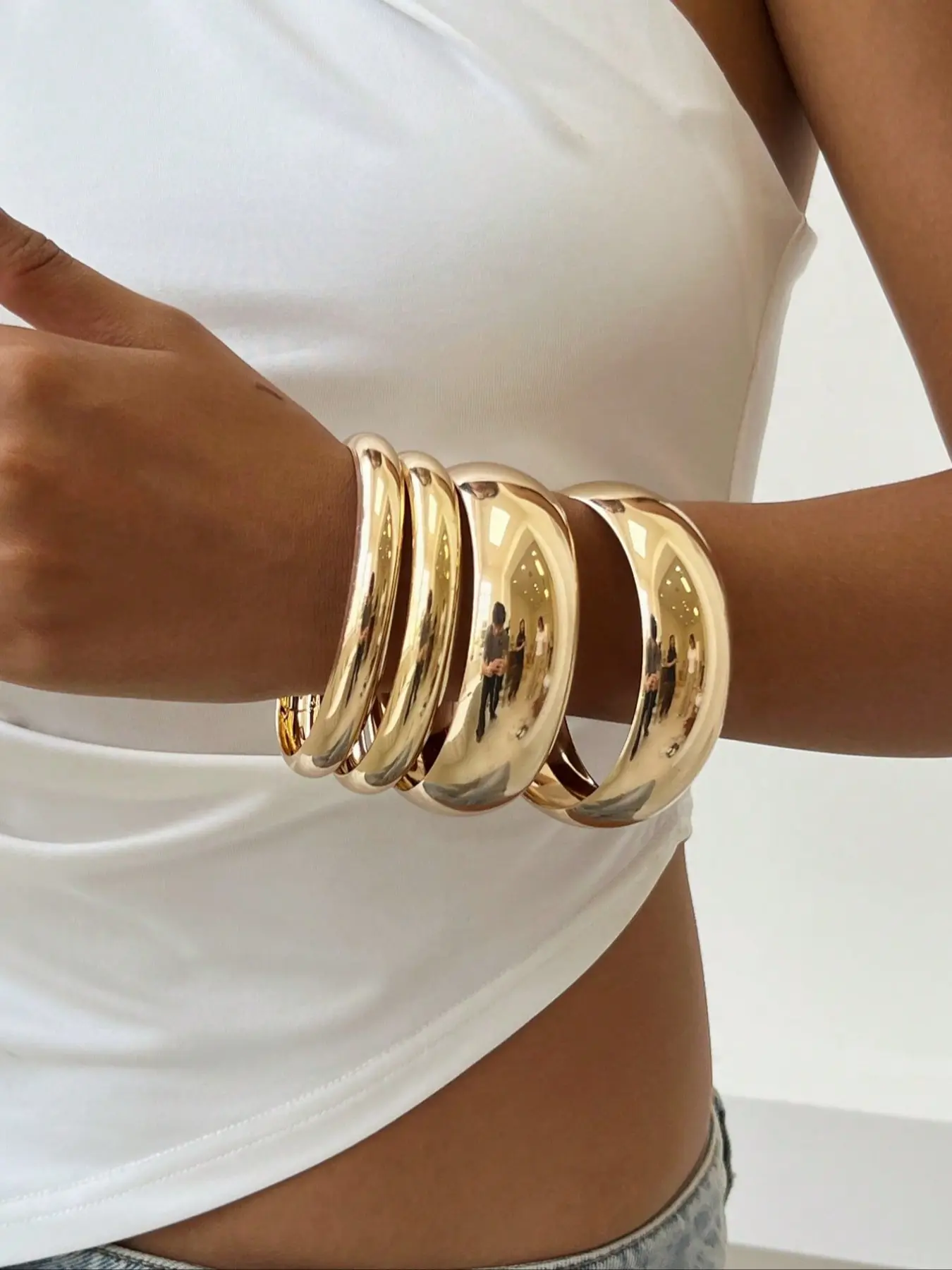 Women Punk Style Zinc Alloy Bangles Bracelets Set, Bracelet Combination Set, Stackable Bangle Bracelets, 4-Piece Retro Simple Design Fashionable Jewelry Accessories Gift, Daily Wear Fashion Accessory, Bracelet Sets