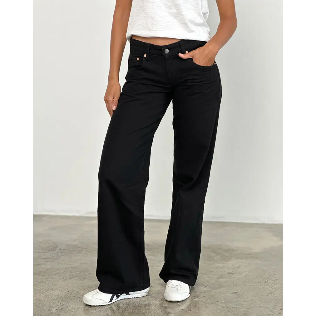MOTEL Low Rise Parallel Jeans in Rinse Black