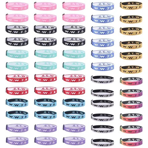 60Pcs Fabric WWJD Bracelets Bulk, 0.59 Inches Wide 9.8 Inches Long Adjustable Woven Christian Wristbands, Inspirational Religious Jewelry for Church Fundraisers