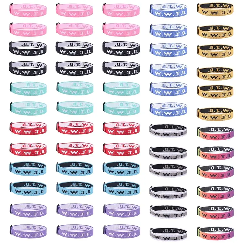 60Pcs Fabric WWJD Bracelets Bulk, 0.59 Inches Wide 9.8 Inches Long Adjustable Woven Christian Wristbands, Inspirational Religious Jewelry for Church Fundraisers