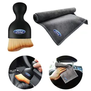 Car Towel Cleaning Drying Cloth with Duster Clean Brush, Towels for Cars, Car Detailing Accessories, Compatible with Ford Focus Mk3 Fiesta Ranger Mondeo S-Max Kuga Mustang