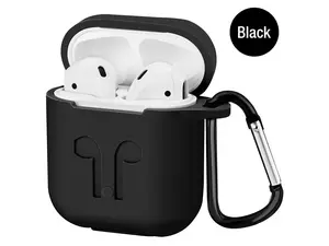 Airpod Protective Case, Airpod Earbuds/Headphones Protective Cover Silicone Skin, Precision Size, 3mm skin, 360 protection, metal Keychain hook, for Airpods 1 & Airpods 2