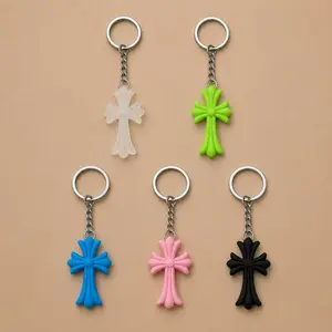 Y2K Gothic Cross Keychain Cute Silicone Bag Charm Key Ring for Purse Backpack