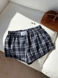 Elastic Adjustable Waist Gingham Checkered Plaid Shorts, Womenswear Preppy Comfortable Fit for Everyday Wear, Perfect for Spring and Summer Fashion