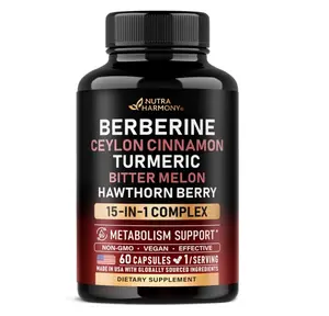 Berberine with Ceylon Cinnamon | Bitter Melon (Karela) | Apple Cider Vinegar | Hawthorn Berry | Citrus Bergamot | Turmeric - 15-in-1 Supplement for Heart Metabolism & Energy Support - 60 Capsules